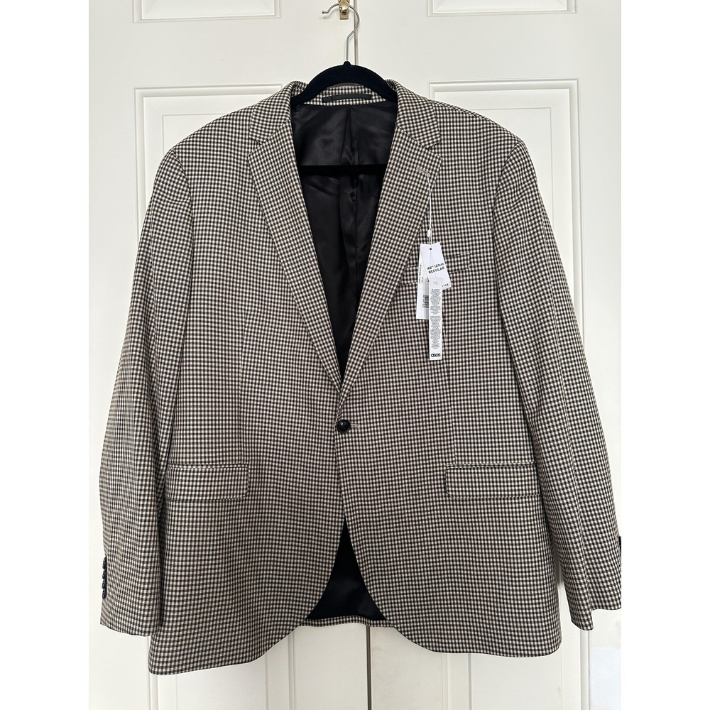 Topman Blazer Mens 48R Brown Houndstooth Skinny Fit One‎ Button Sport Coat NWT